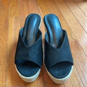 🍰 black vegan slip on espadrille wedges